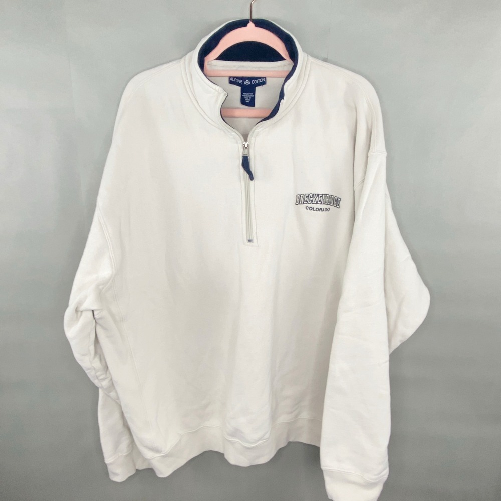Alpine Cotton Breckenridge Colorado‎ 1/4 Zip Pullover Mens XXL White Sweatshirt